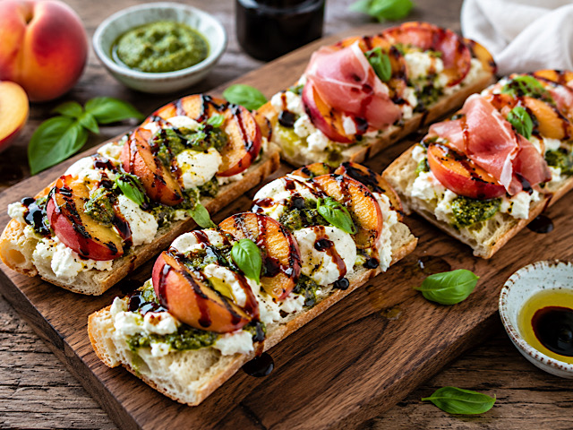 Burrata Ciabatta mit Pfirsich