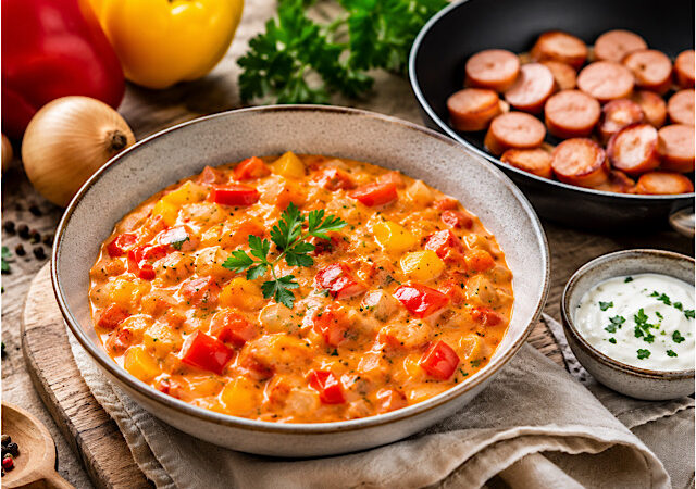 Vegetarisches Gulasch mit oder ohne Würstchen
