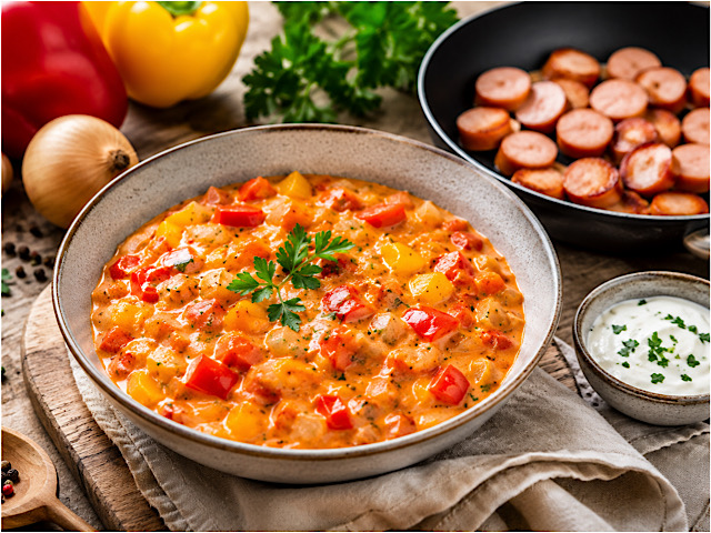 Vegetarisches Gulasch mit oder ohne Würstchen